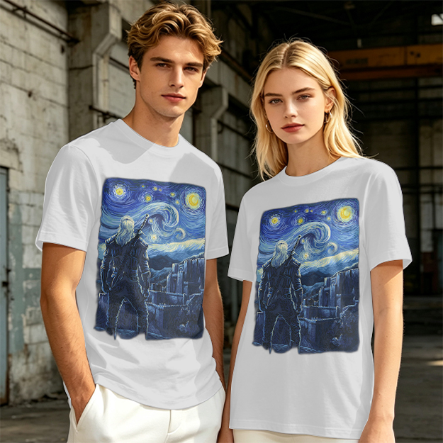 Olive T-Shirt With Starry Night Witcher Art Print