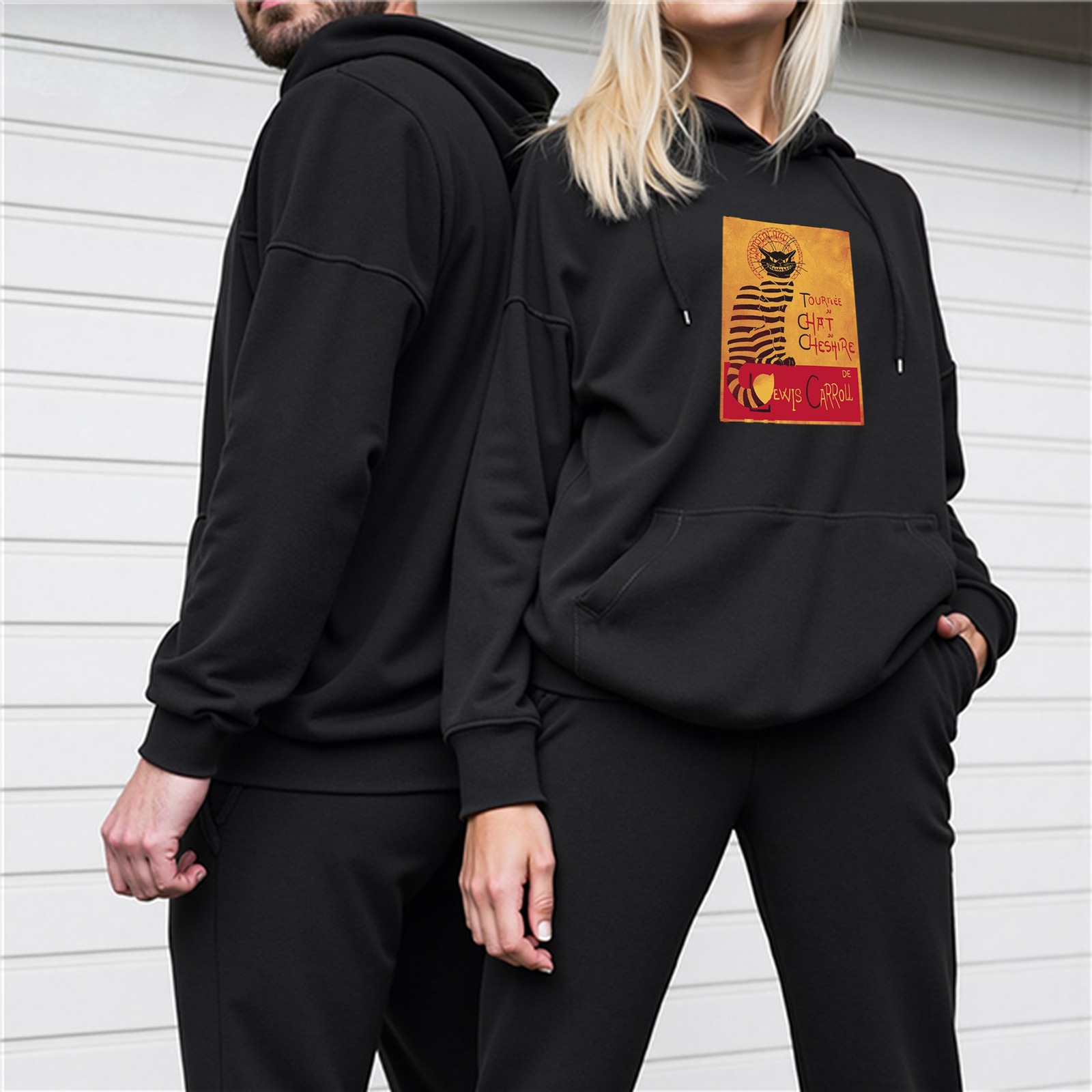 Black Hoodie with Cheshire Cat Alice in Wonderland Print