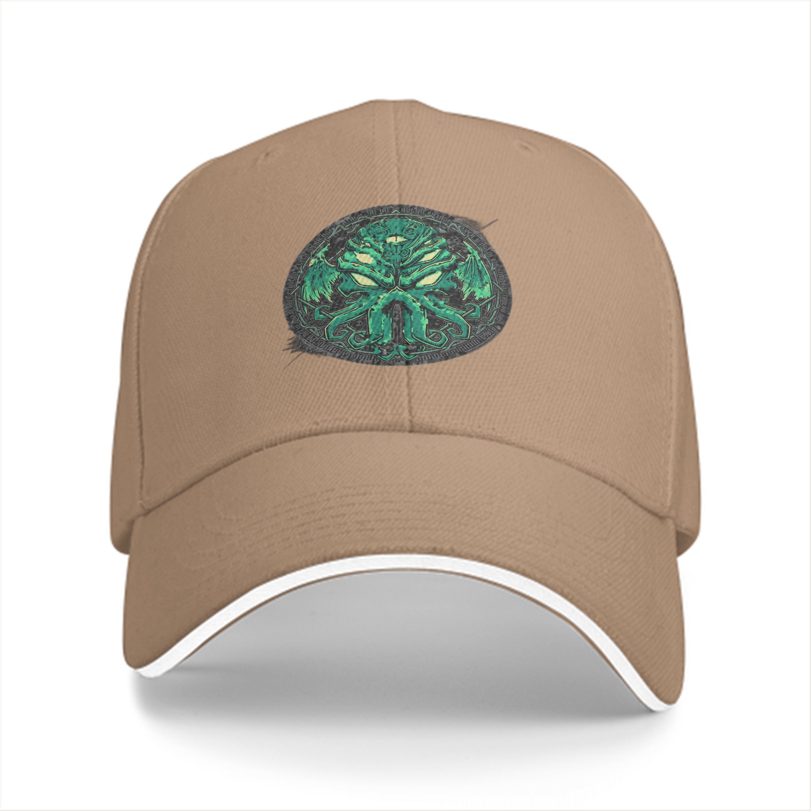 Black Baseball Cap with Green Cthulhu Monster Emblem