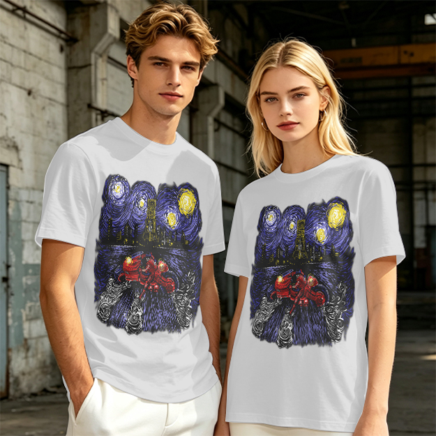 Olive T-Shirt with Starry Night Superhero Cityscape Art Print