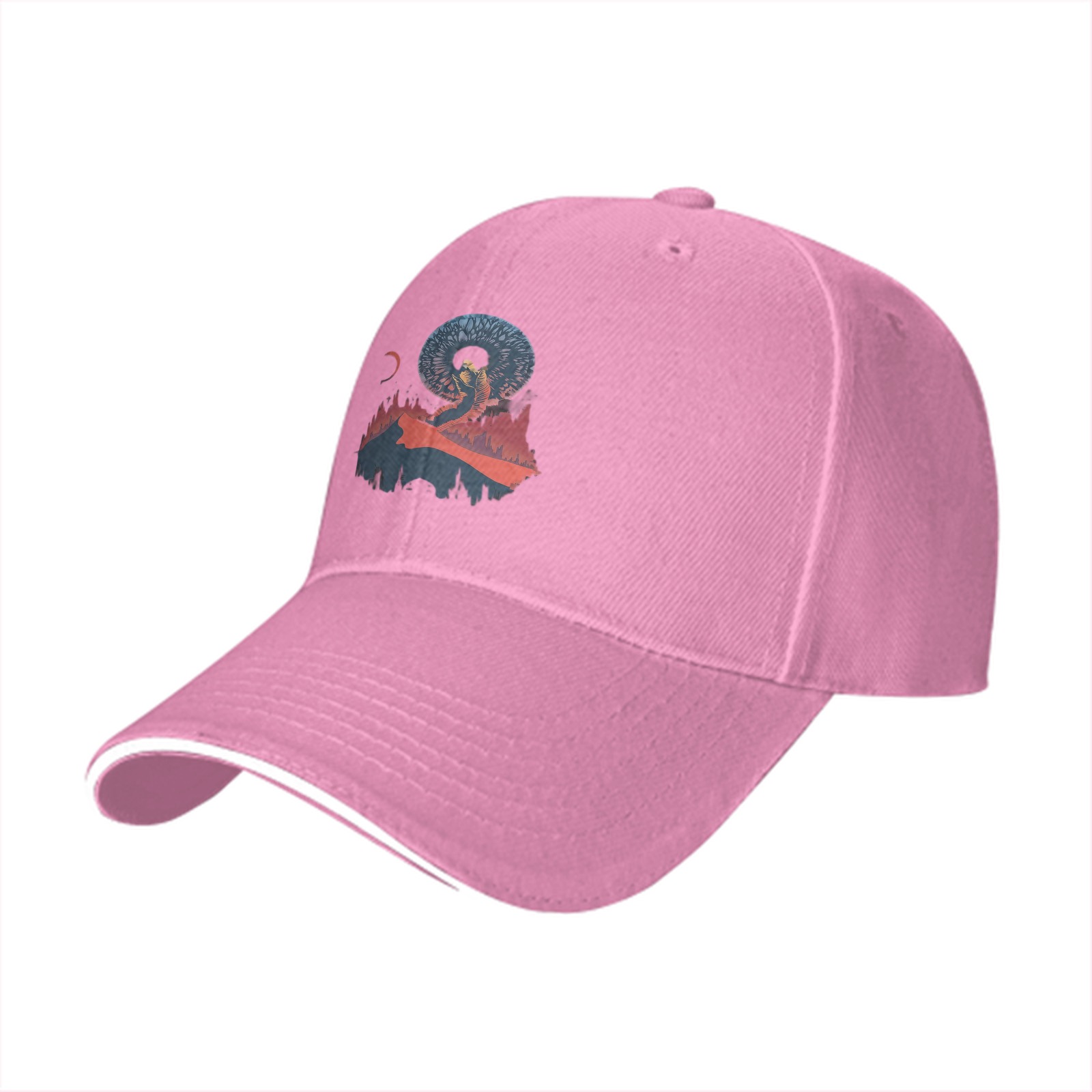 Black Baseball Cap With Surreal Celestial Mountain Art Print