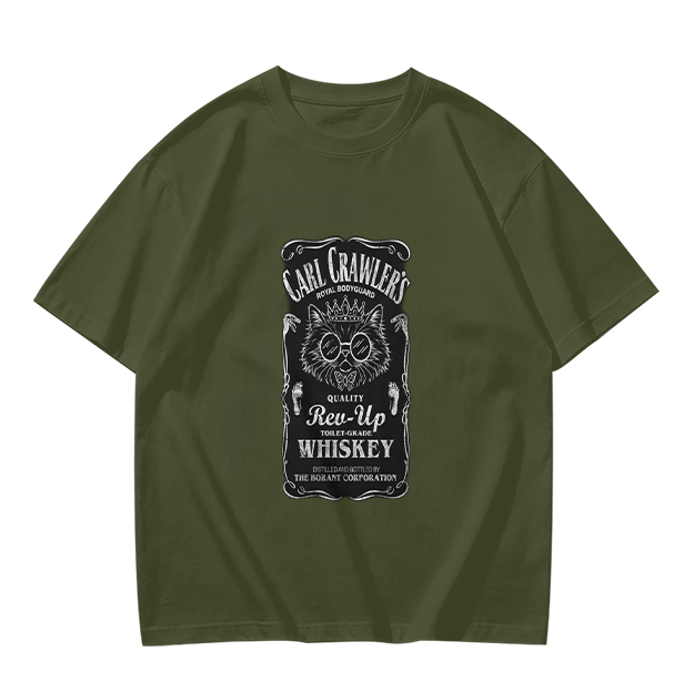 Olive T-Shirt with Carl Crawler's Whiskey Cat Graphic Print