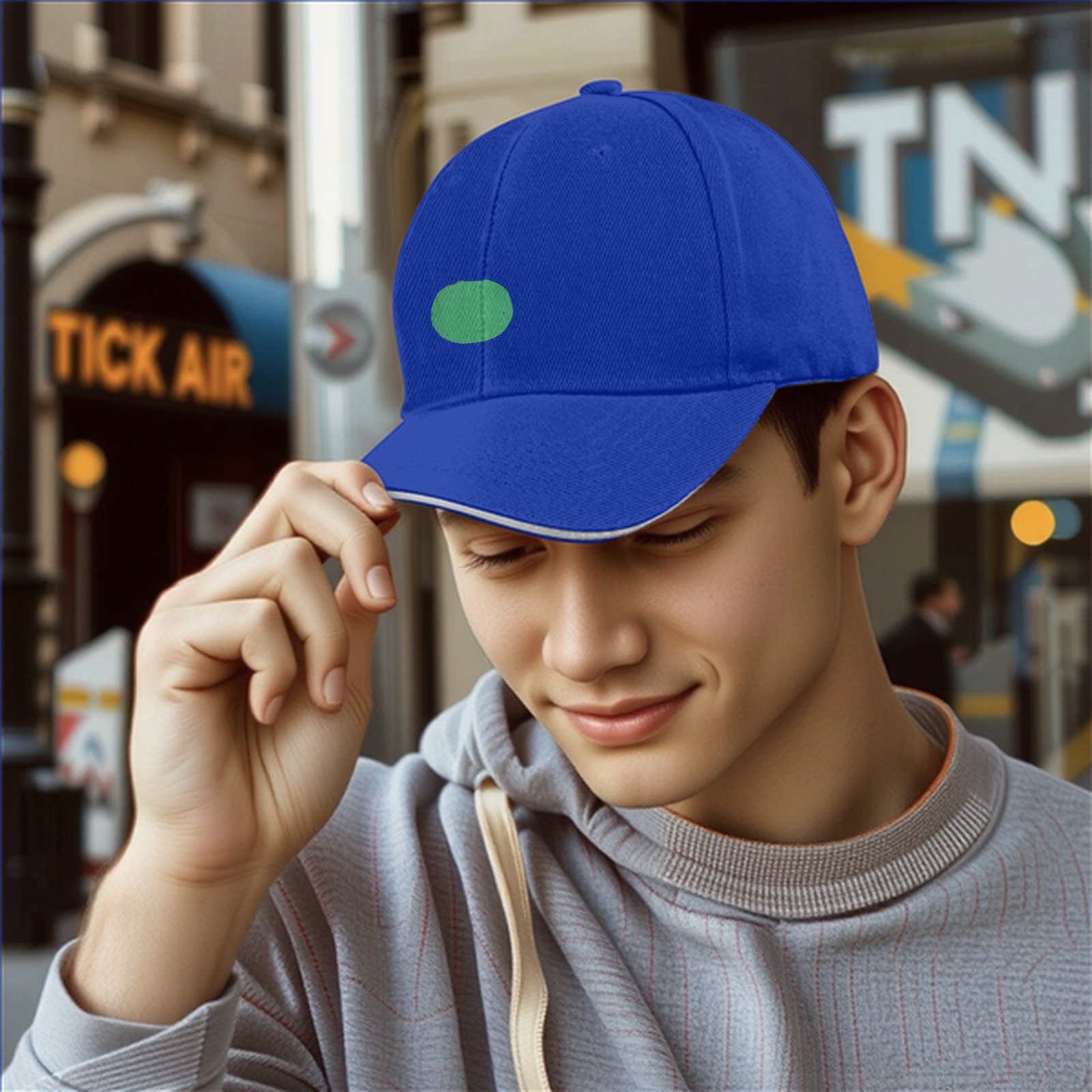 Black baseball cap with green circular front design