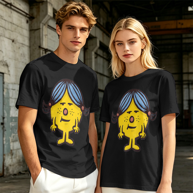 Olive Green T-Shirt With Grumpy Yellow Cartoon Girl Print