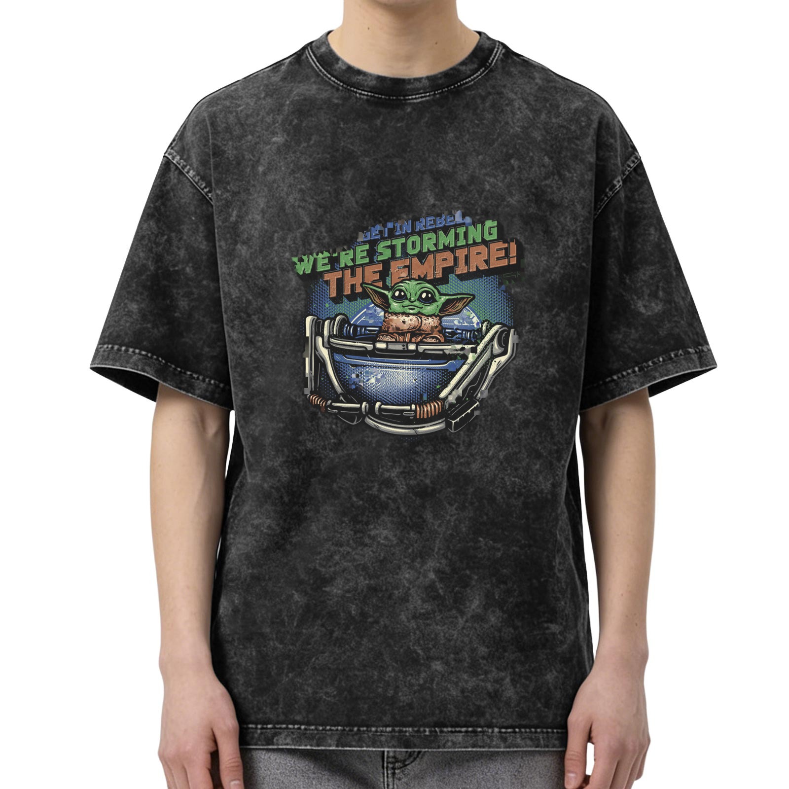 Star Wars Baby Yoda Storming The Empire Acid Wash T-Shirt