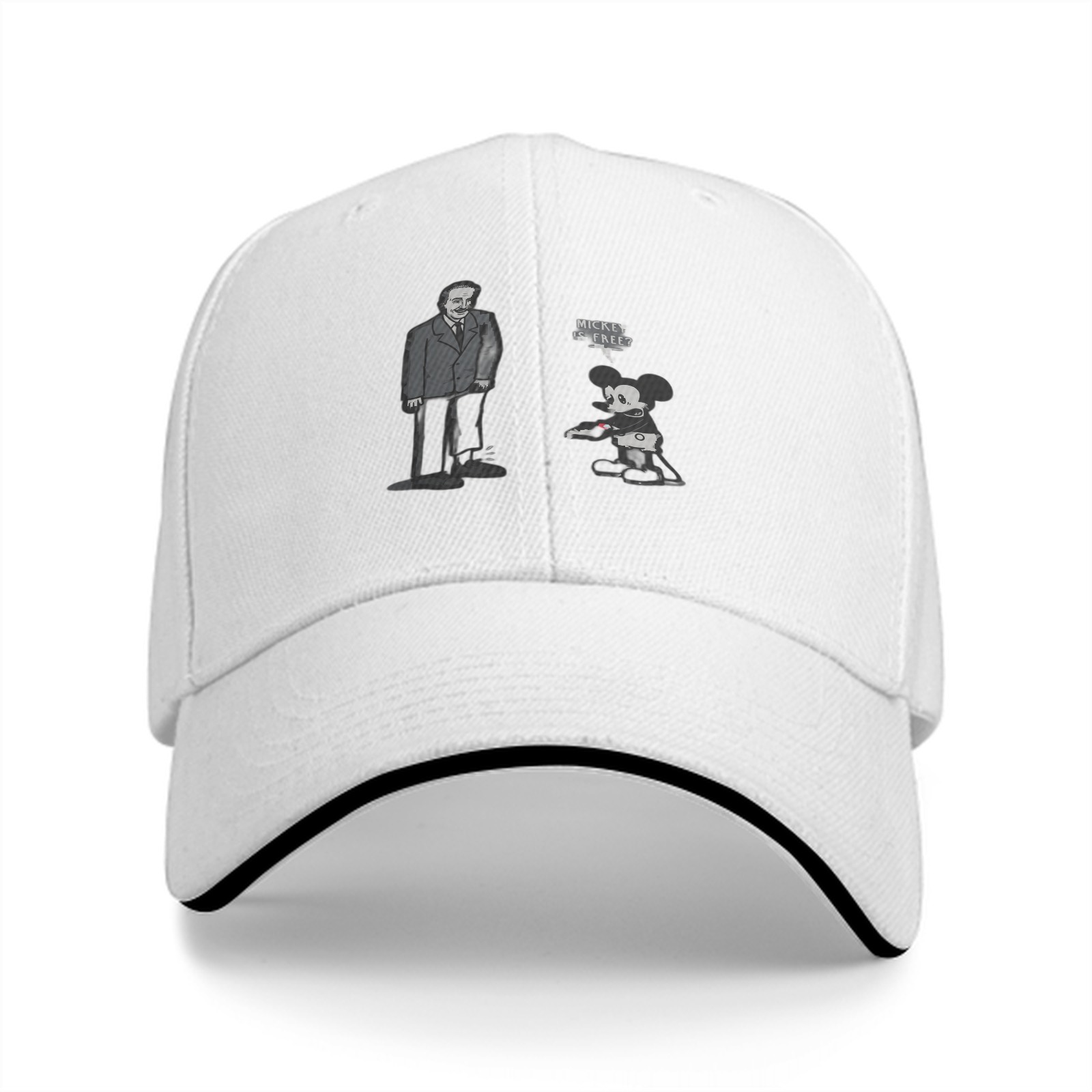 Black baseball cap with Mickey and Einstein graphic print
