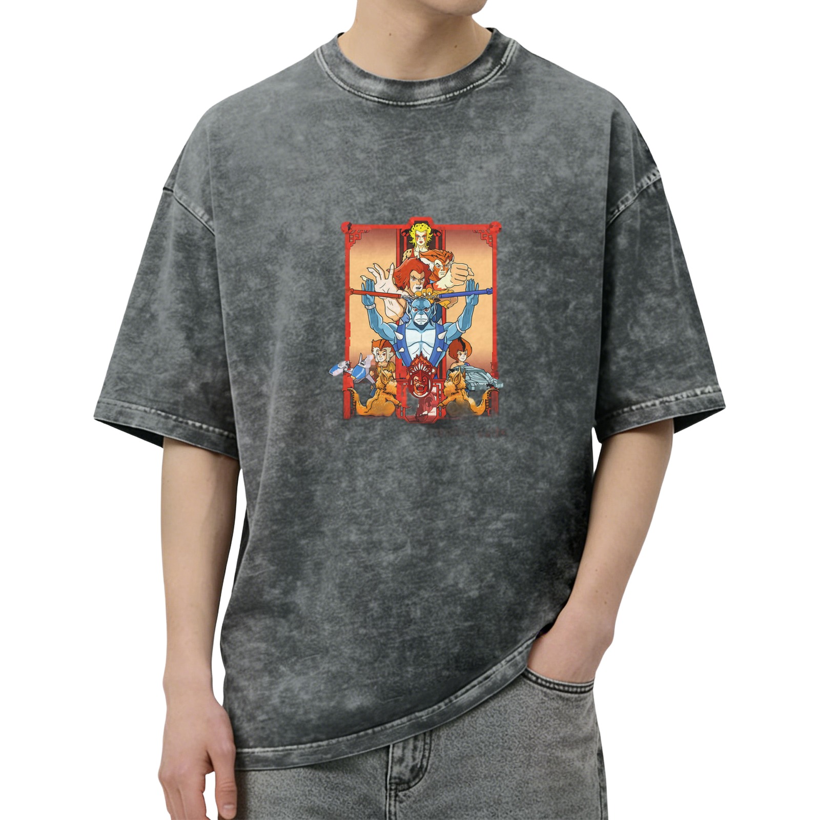 Vintage acid wash t-shirt with retro animated character graphic