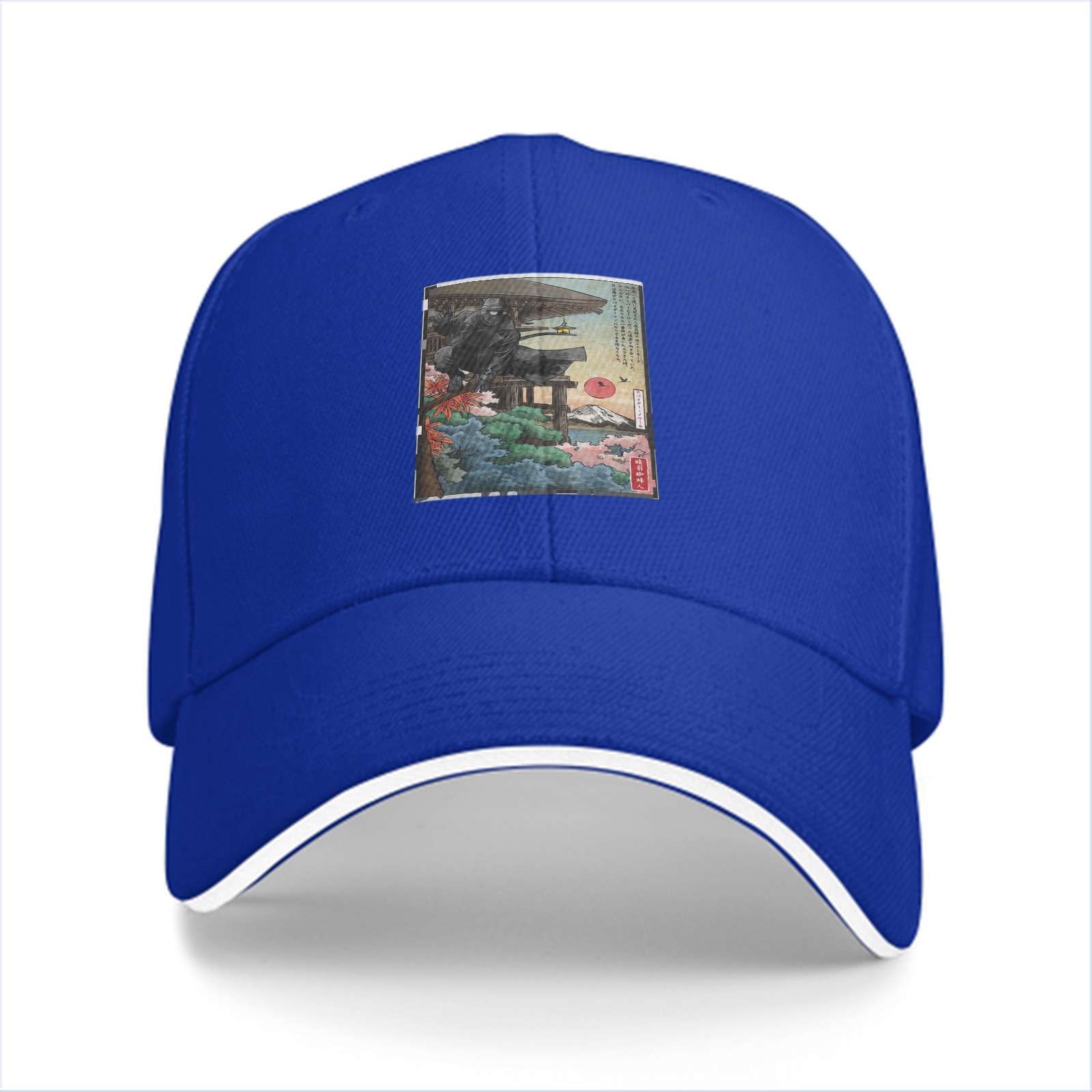 Black Baseball Cap with Japanese Ukiyo-e Style Art Print
