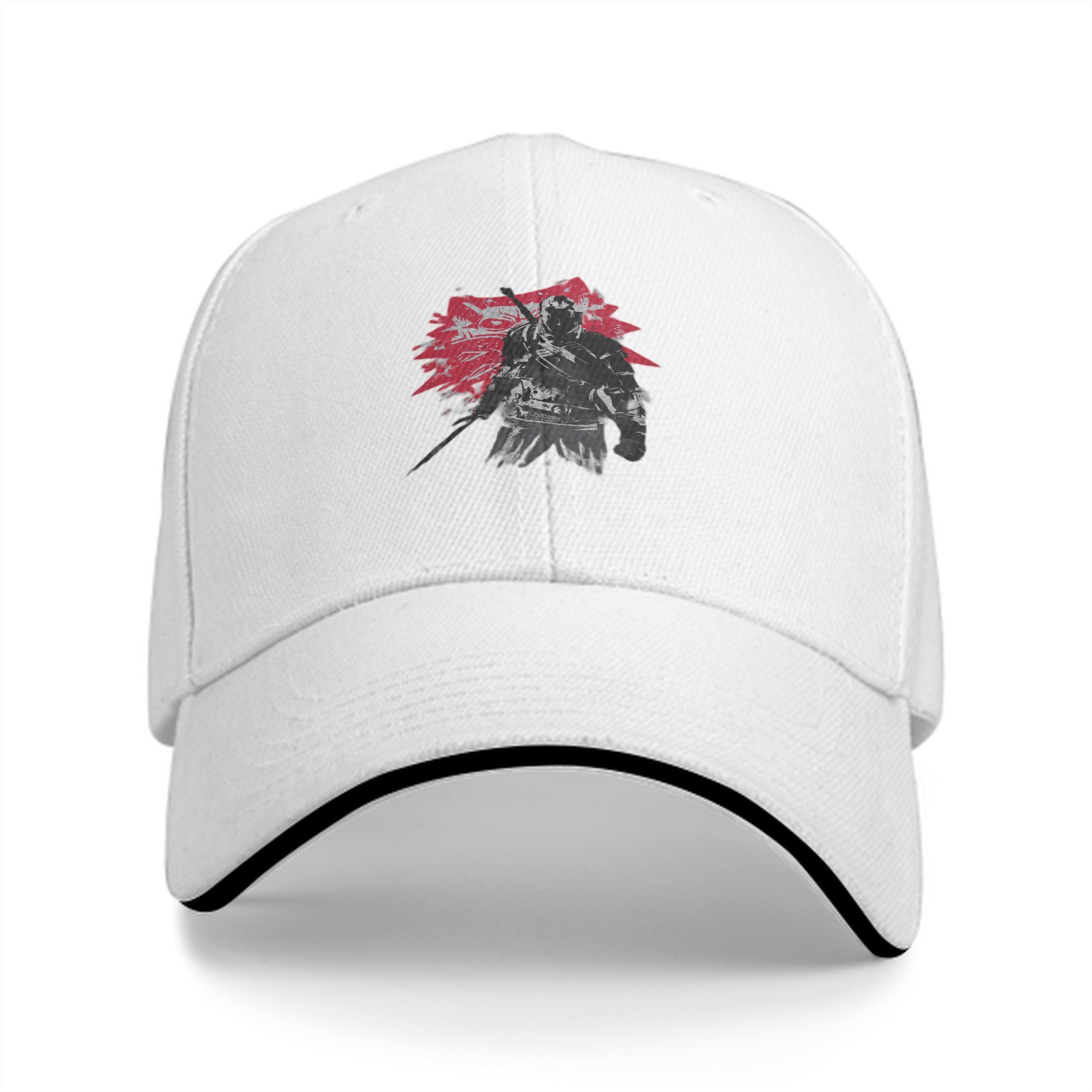 Black Baseball Cap With Samurai Warrior Graphic Print