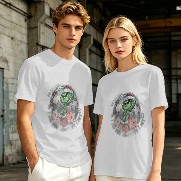 Olive Green Grinch Christmas Wreath Graphic T-Shirt