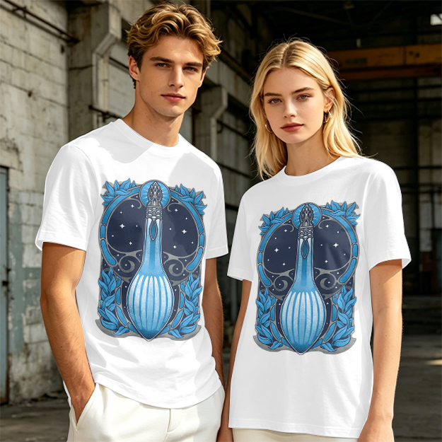 Olive T-Shirt With Art Nouveau Celestial Lute Graphic Print