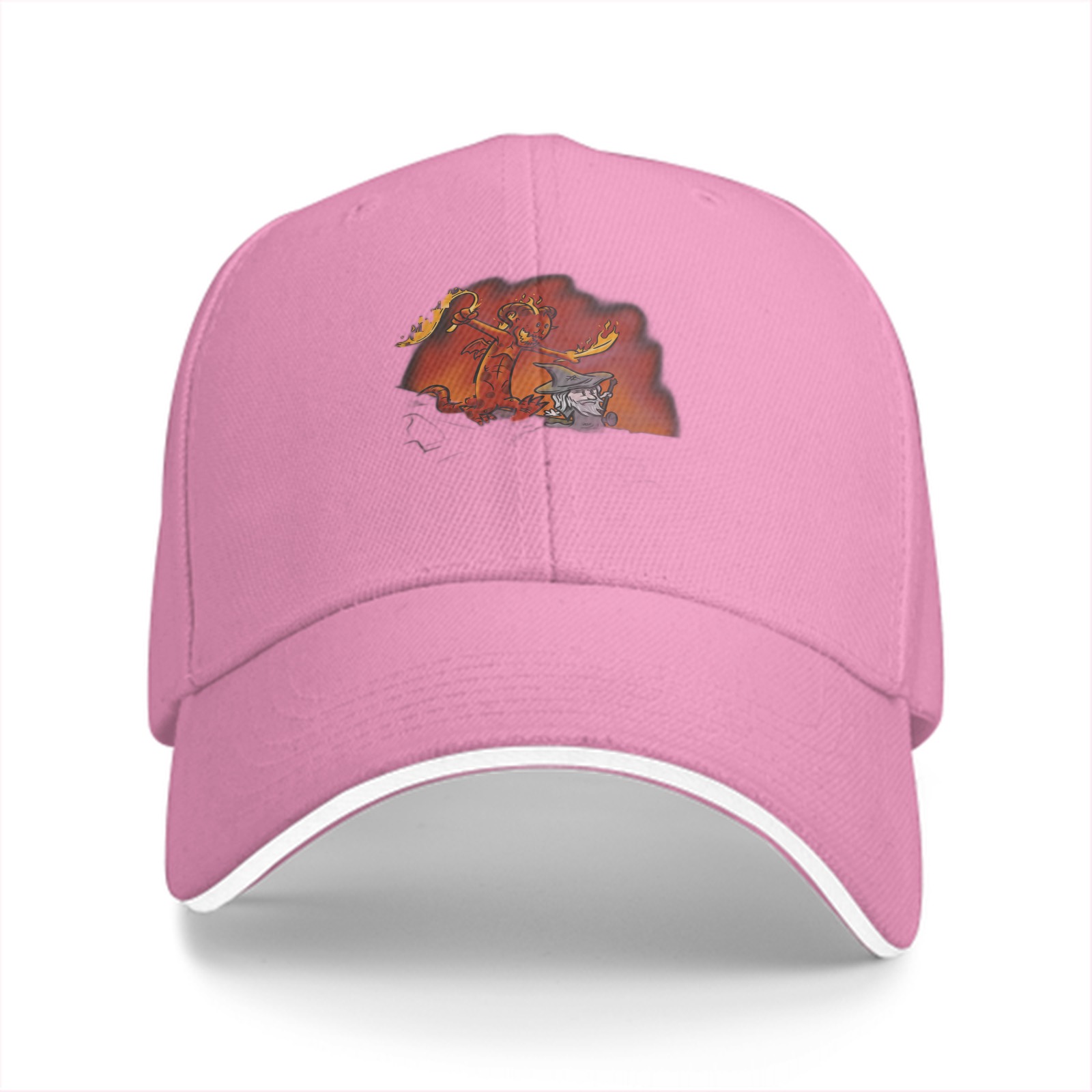 Black Baseball Cap With Fire Elemental And Wizard Graphic