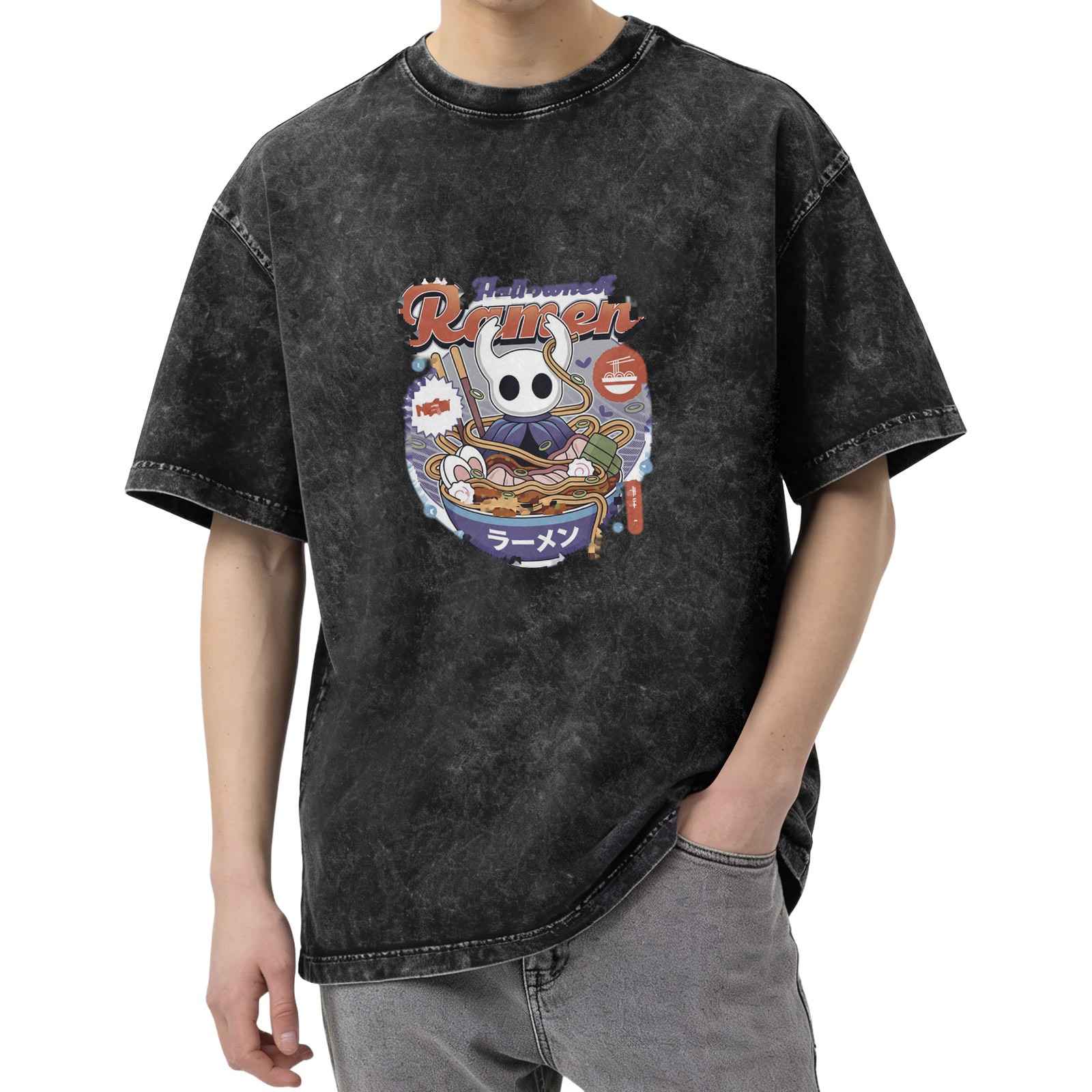 Hollow Knight Ramen Graphic Acid Wash Oversized T-Shirt