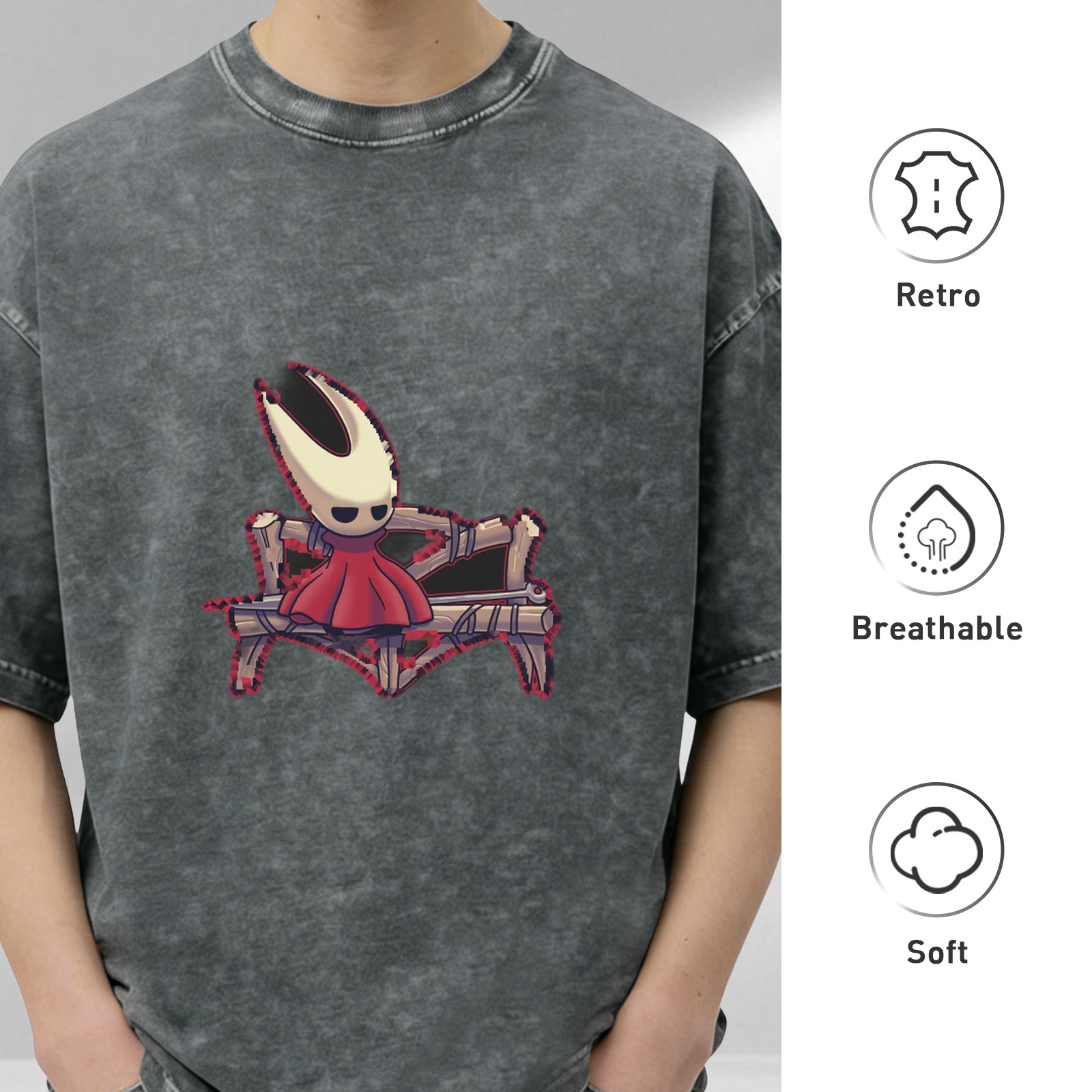 Hollow Knight Hornet Sitting On Bench Stonewashed Black T-Shirt