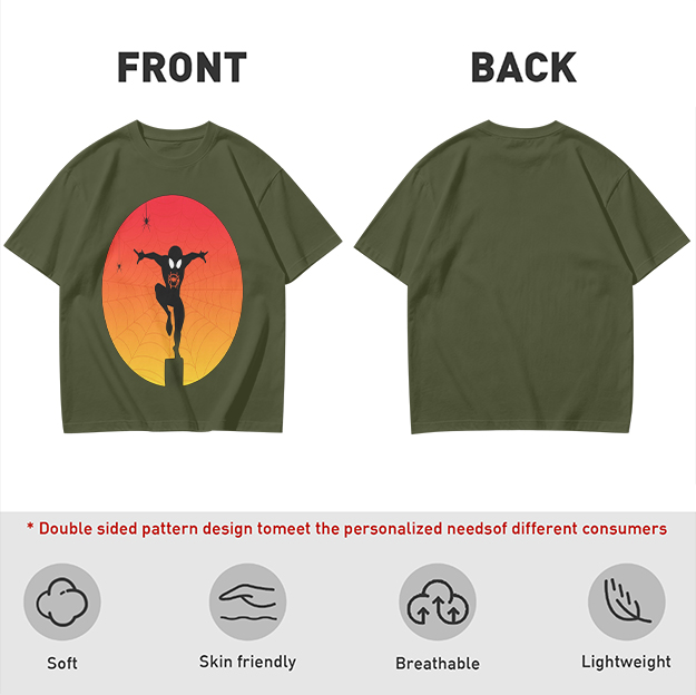 Olive T-Shirt with Spider-Man Silhouette Sunset Graphic