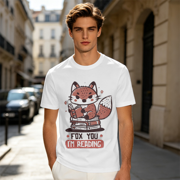 Olive T-Shirt with Cute Fox Reading Book Pun Print