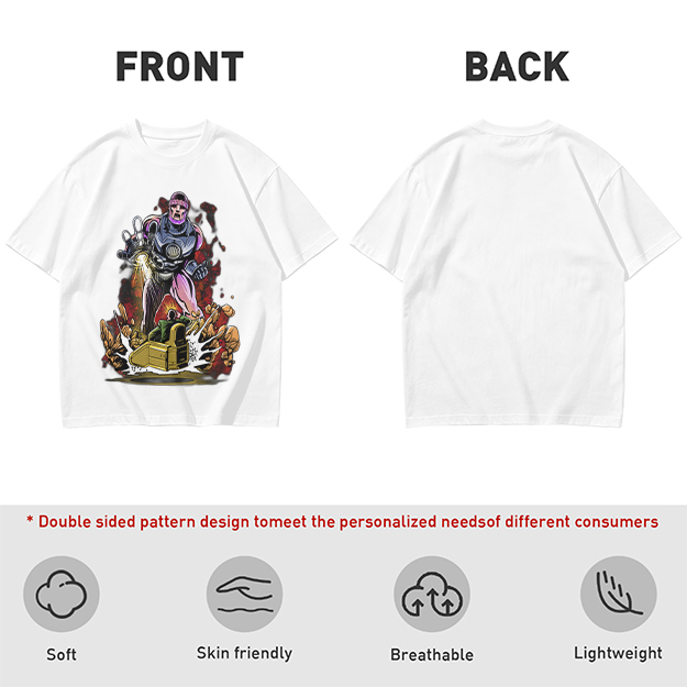 Olive T-shirt with Robot Villain and Tank Action Graphic