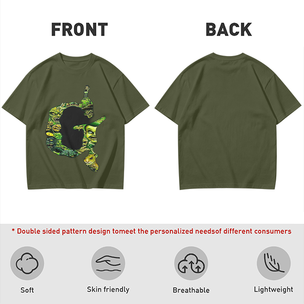 Olive Green T-Shirt With Monster Filled Letter G Graphic