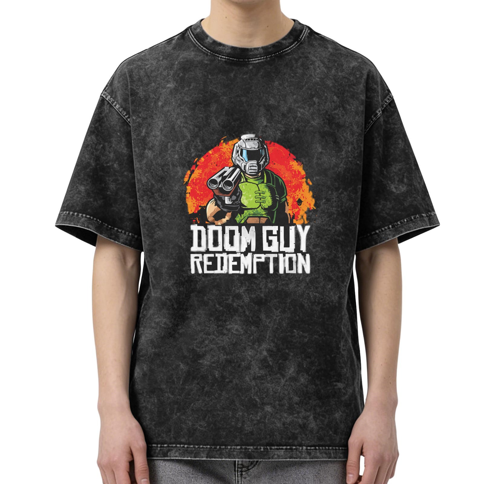 Doom Guy Redemption Graphic Acid Wash Black T-Shirt