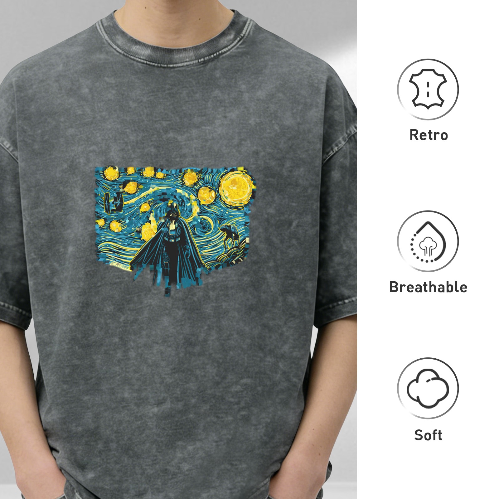 Washed black t-shirt with Star Wars Starry Night graphic