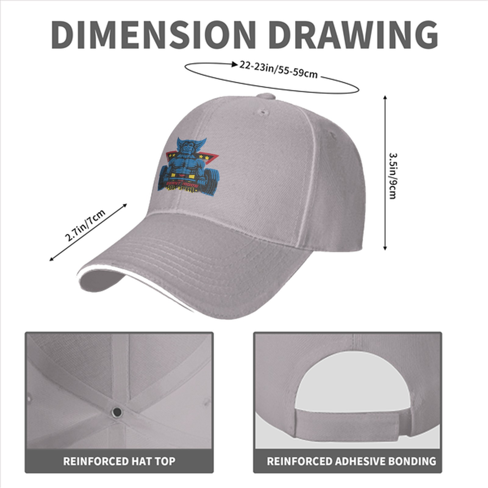 Black baseball cap with beast mode weightlifting graphic