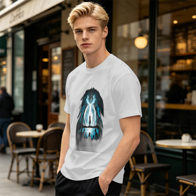 Olive T-Shirt With Glowing Deer Patronus Silhouette Art Print