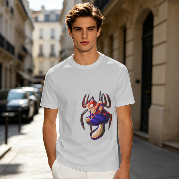 Olive T-Shirt With Spider Cat Superhero Graphic Print