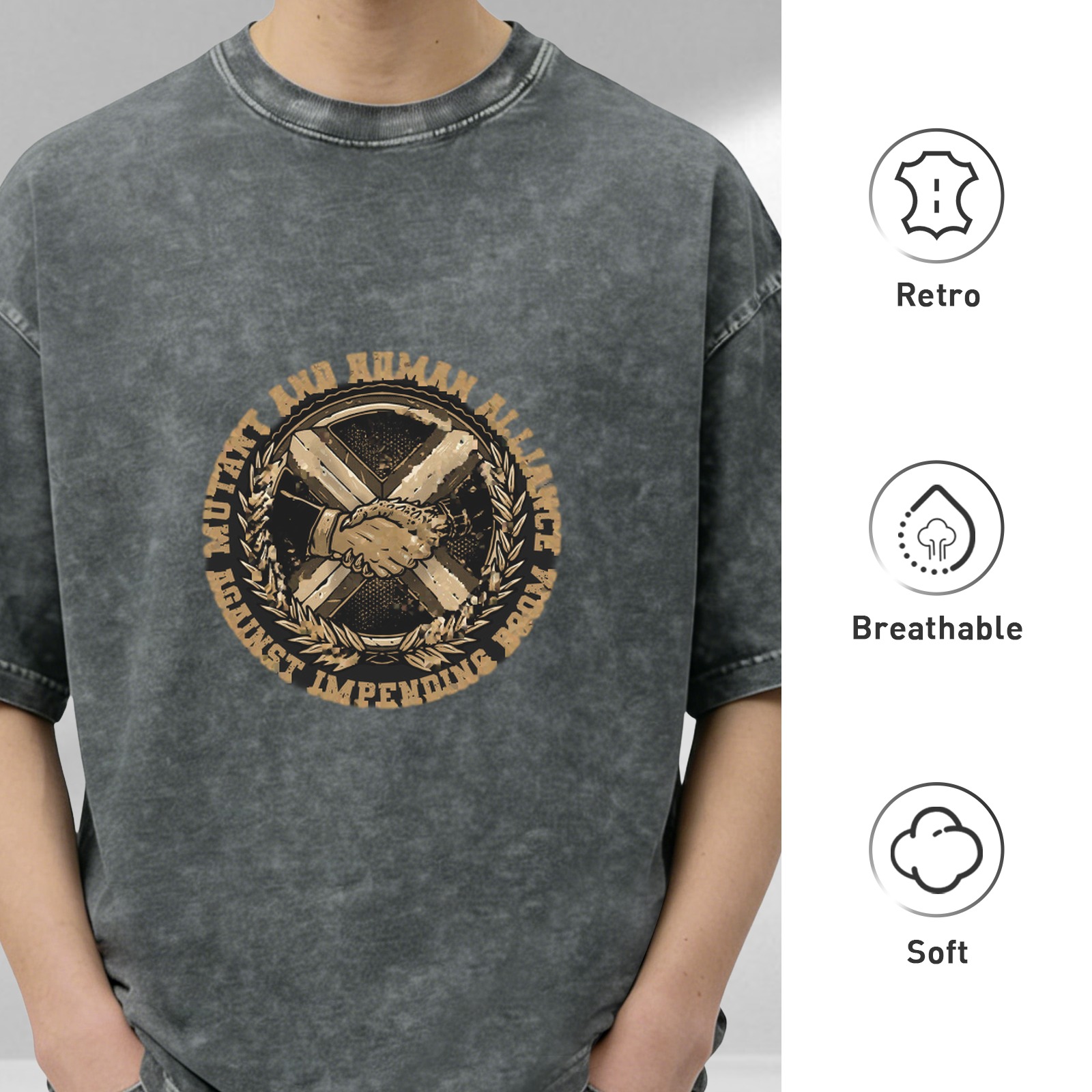 Mutant and Human Alliance Graphic Stonewashed Black T-Shirt