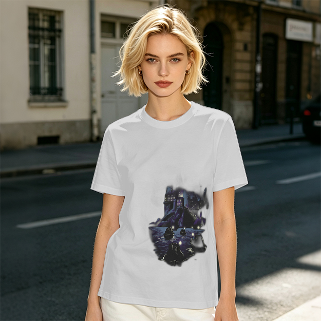Olive Green T-Shirt With Dark Night Scene Graphic Print
