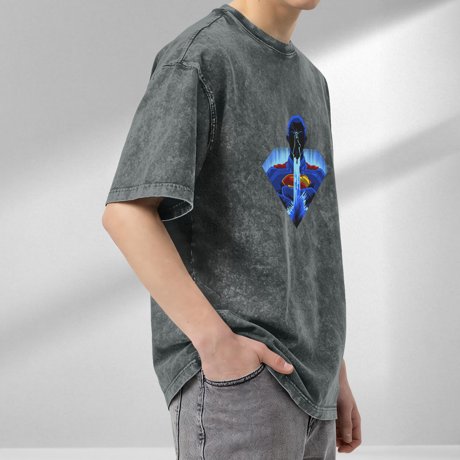 Washed black oversized t-shirt with Superman laser eye graphic