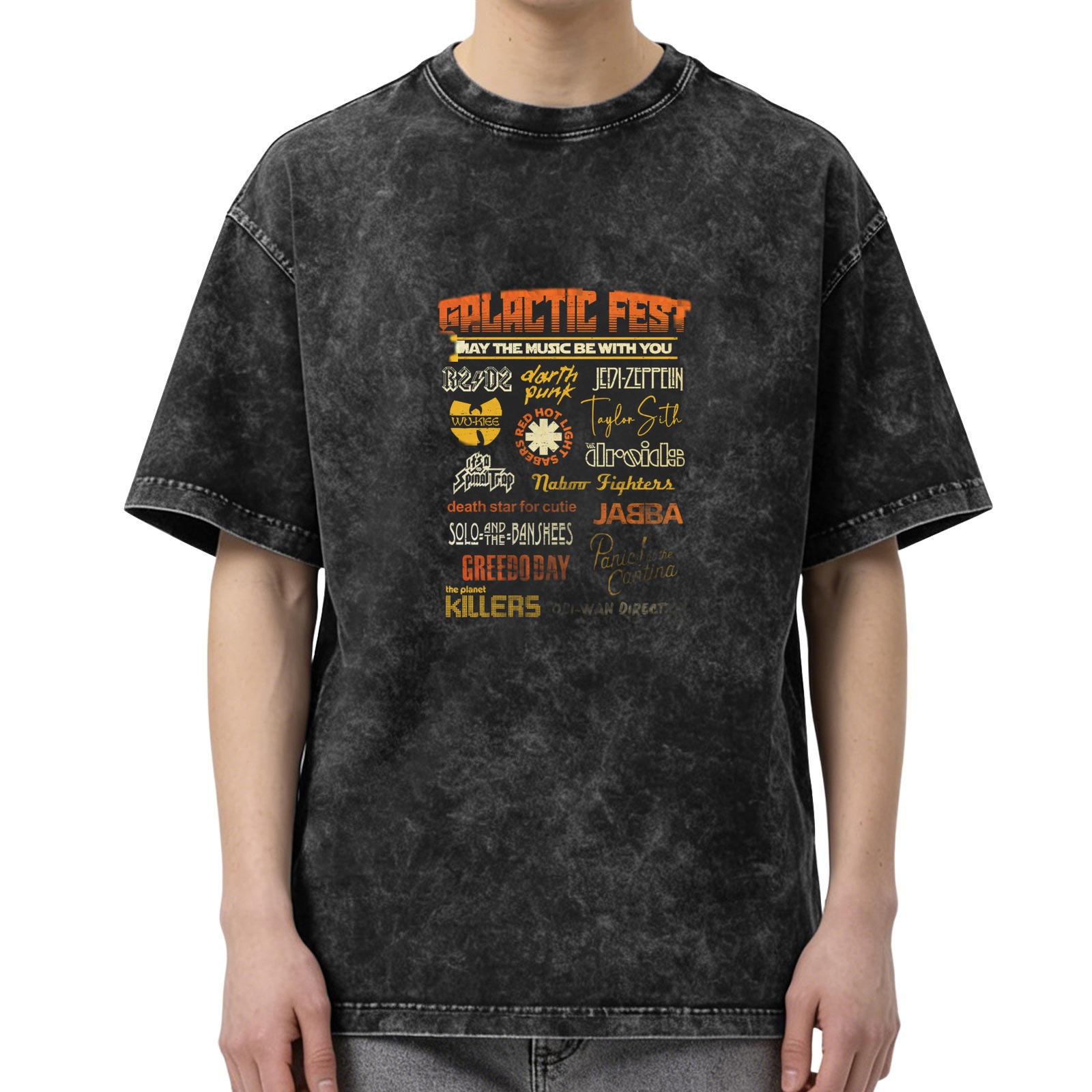 Galactic Fest Star Wars Parody Band Graphic Acid Wash Oversized T-Shirt