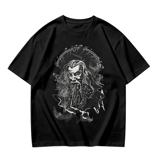 Olive T-Shirt with Wizard Smoking Pipe Fantasy Art Print