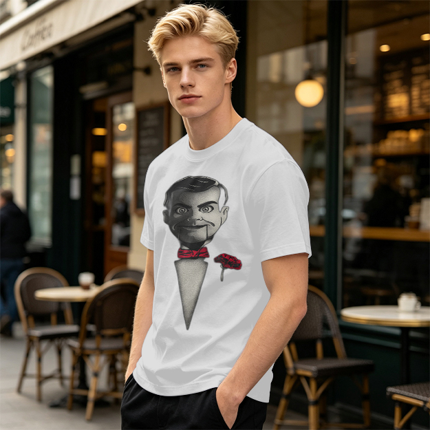 Olive T-Shirt With Ventriloquist Dummy Print