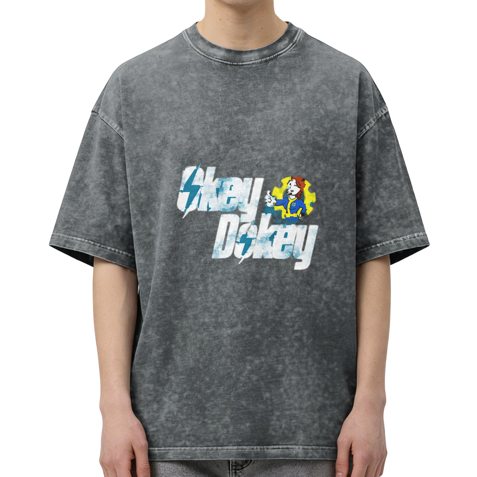 Okey Dokey Fallout Vault Girl Graphic Acid Wash T-Shirt