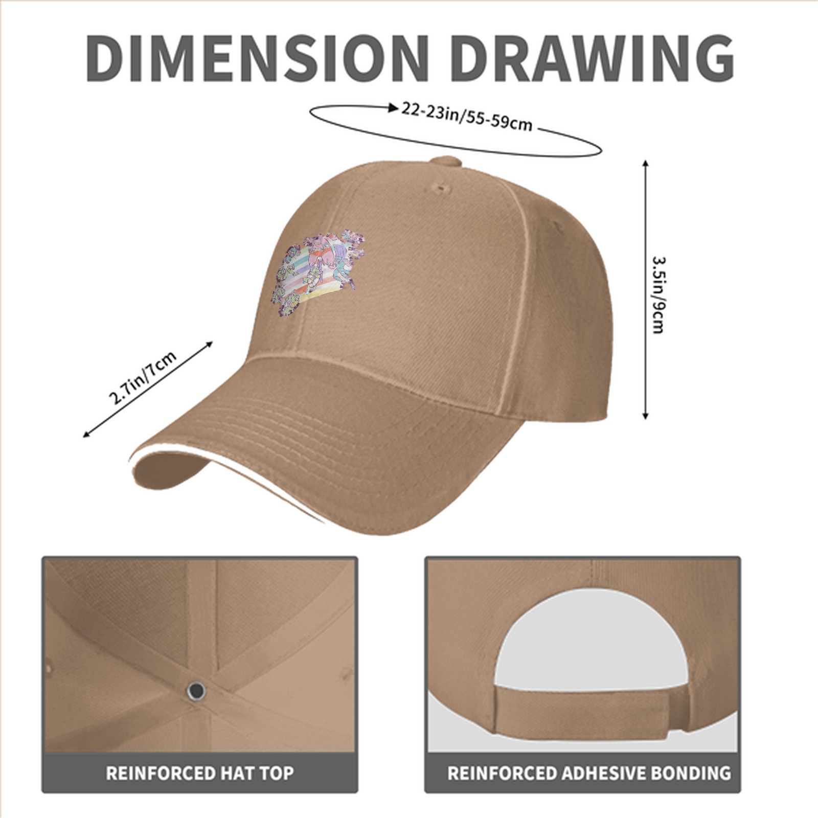 Black Baseball Cap With Pastel Rainbow Anime Character Print