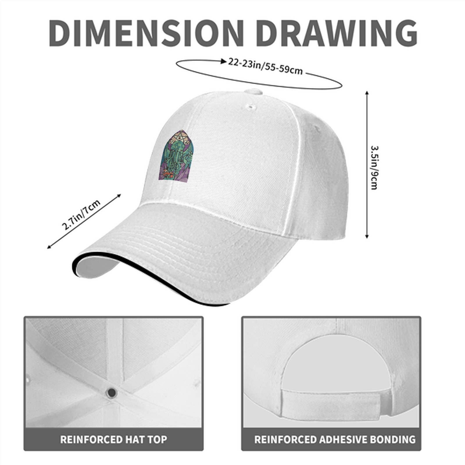 Black Baseball Cap with Cthulhu Stained Glass Style Graphic