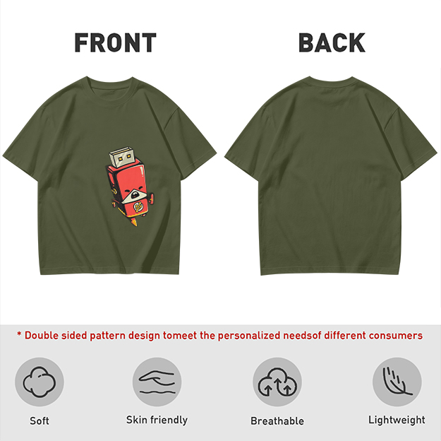 Olive T-Shirt With Cartoon USB Flash Drive Character Print