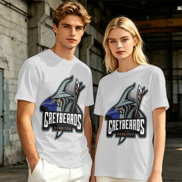 Olive t-shirt with Greybeards Hobbiton wizard graphic