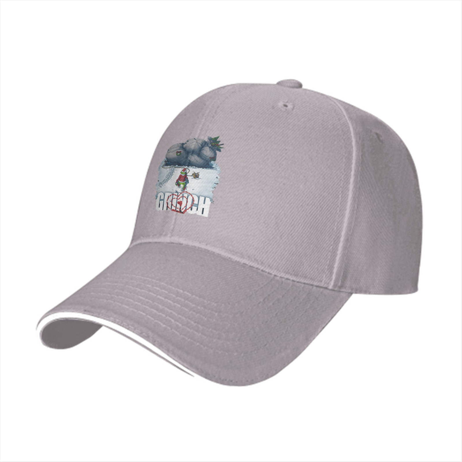 Black Baseball Cap With Grinch Winter Sleigh Graphic Design