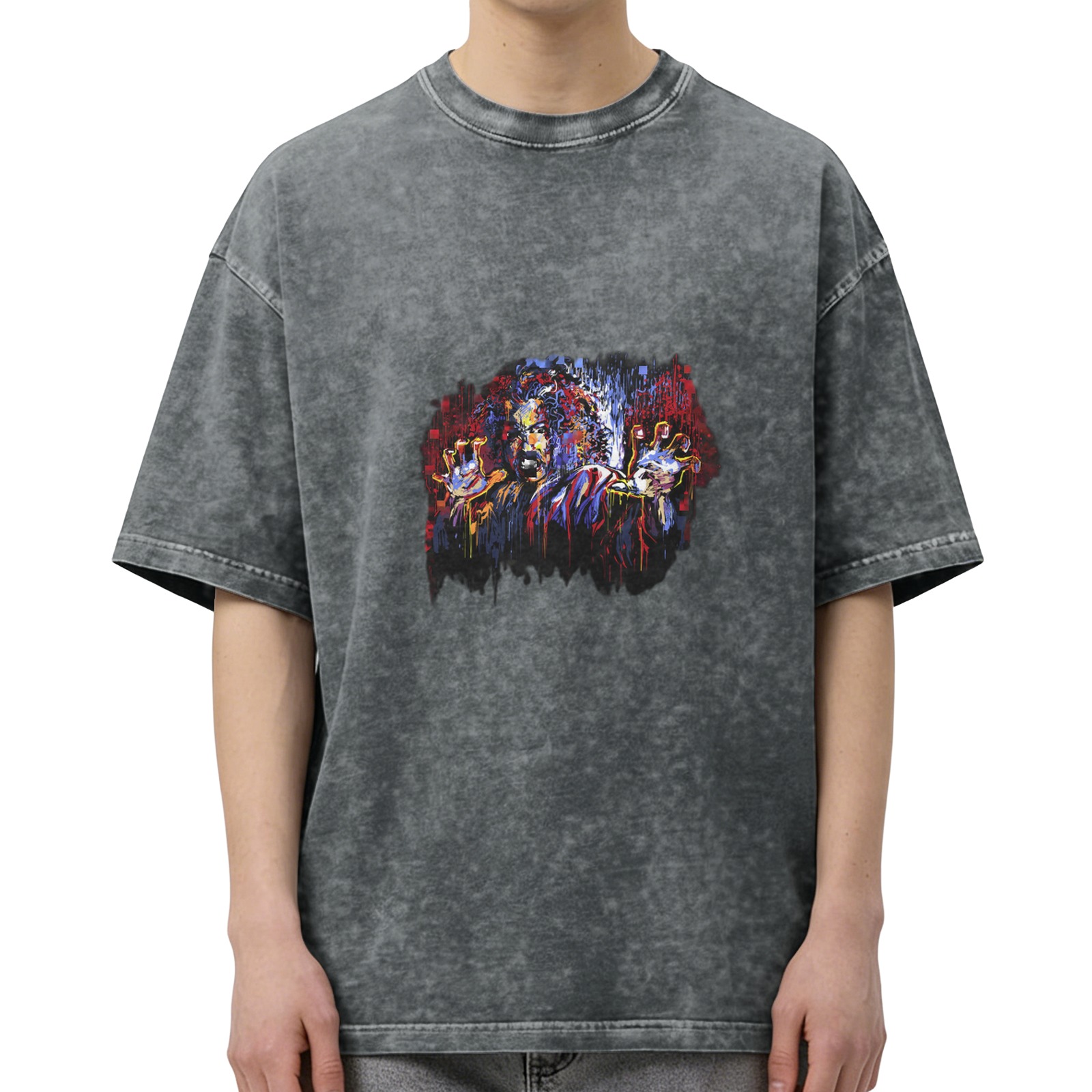 Oversized Acid Wash T-Shirt With Vibrant Abstract Graphic Print