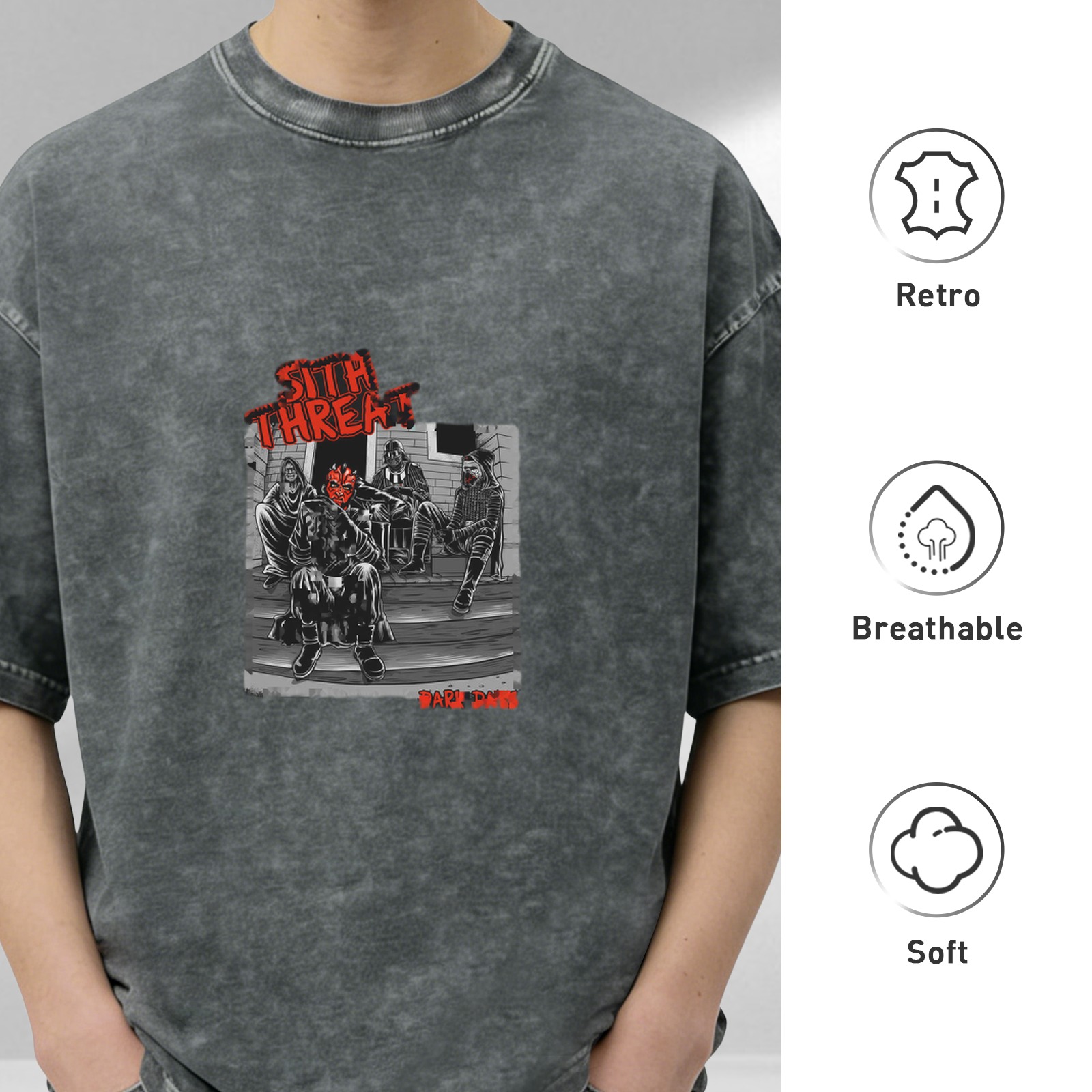 Sith Threat Dark Days Graphic Acid Wash T-Shirt