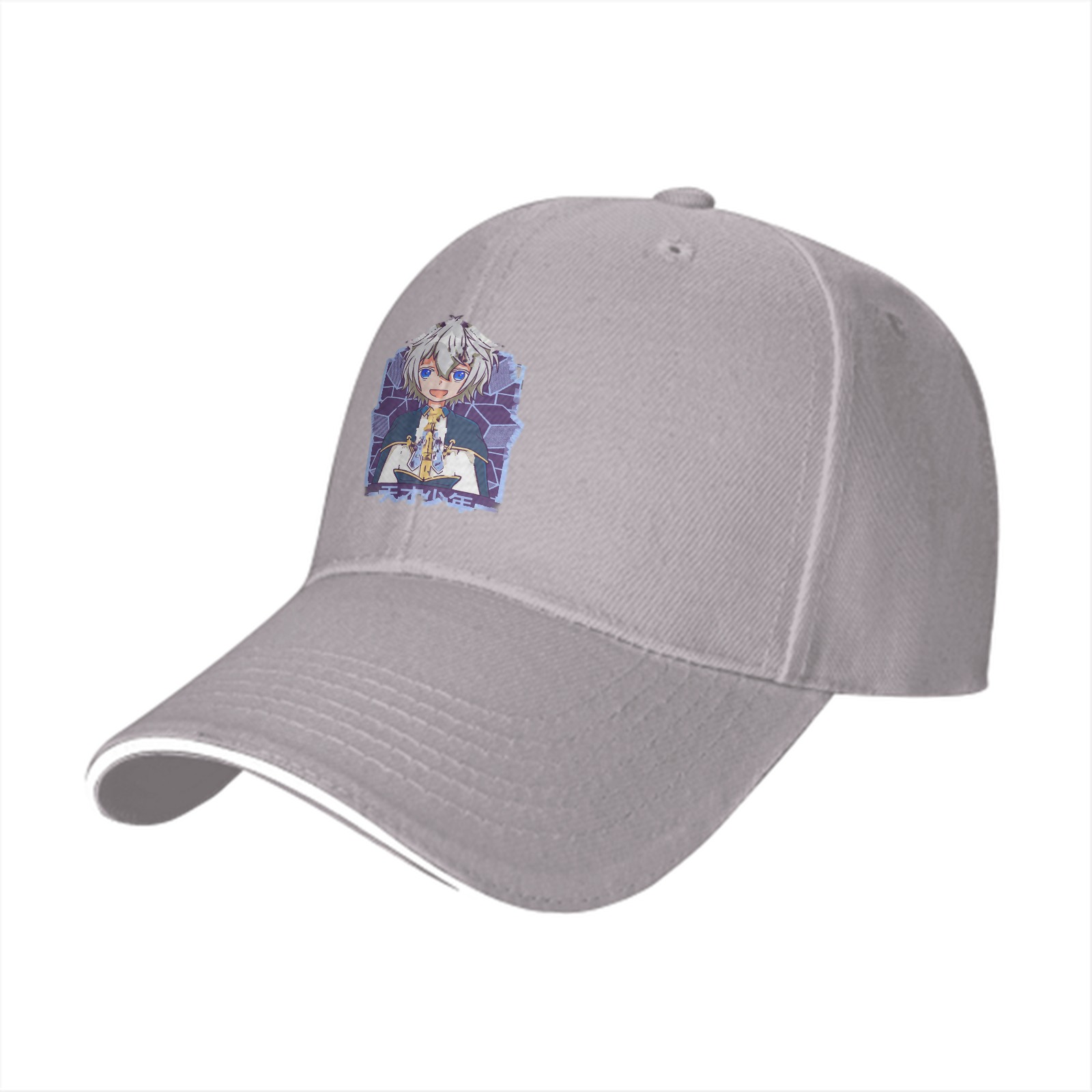 Black Anime Graphic Baseball Cap With Smiling Silver-Haired Character