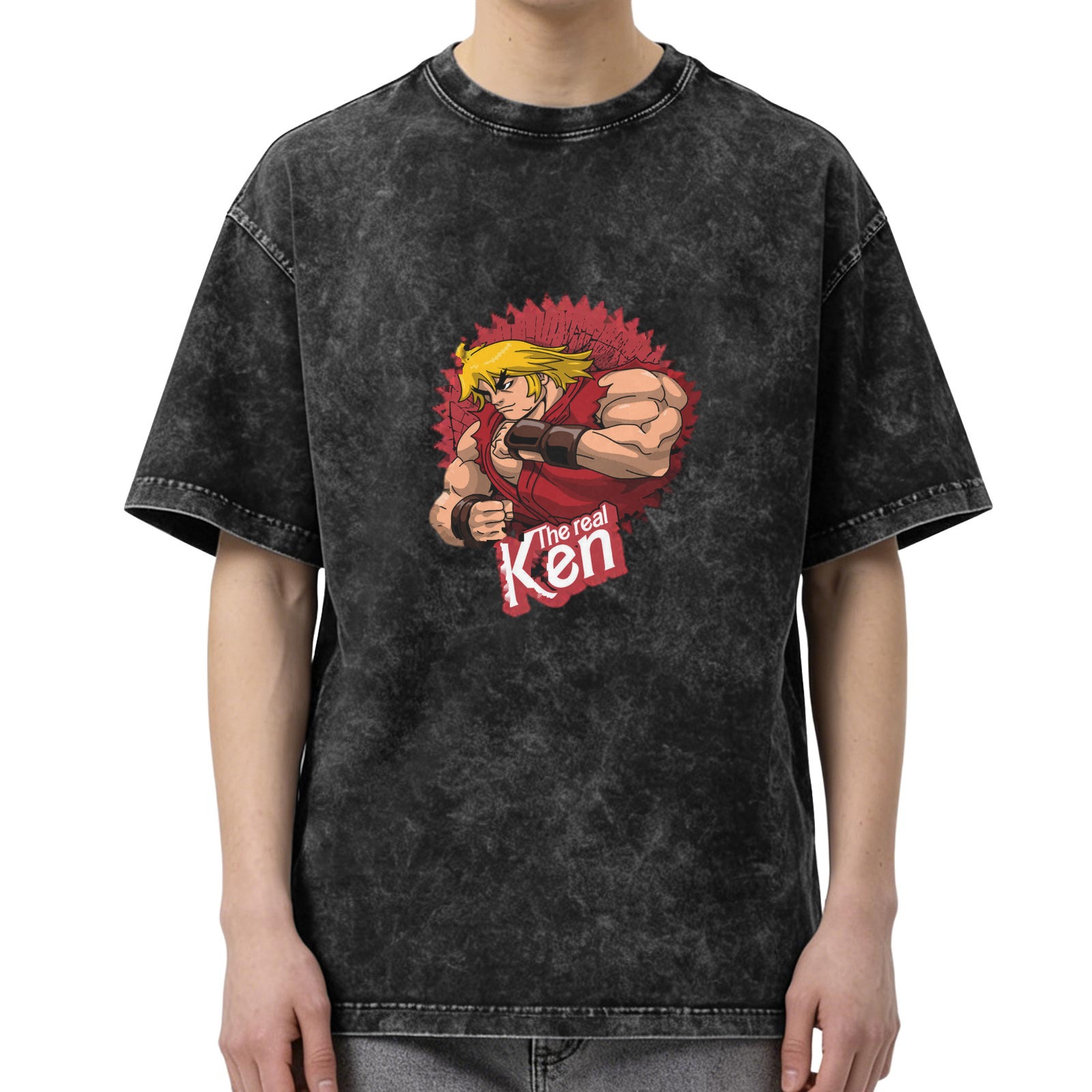 Street Fighter Ken 'The Real Ken' Graphic Stonewashed Black T-Shirt