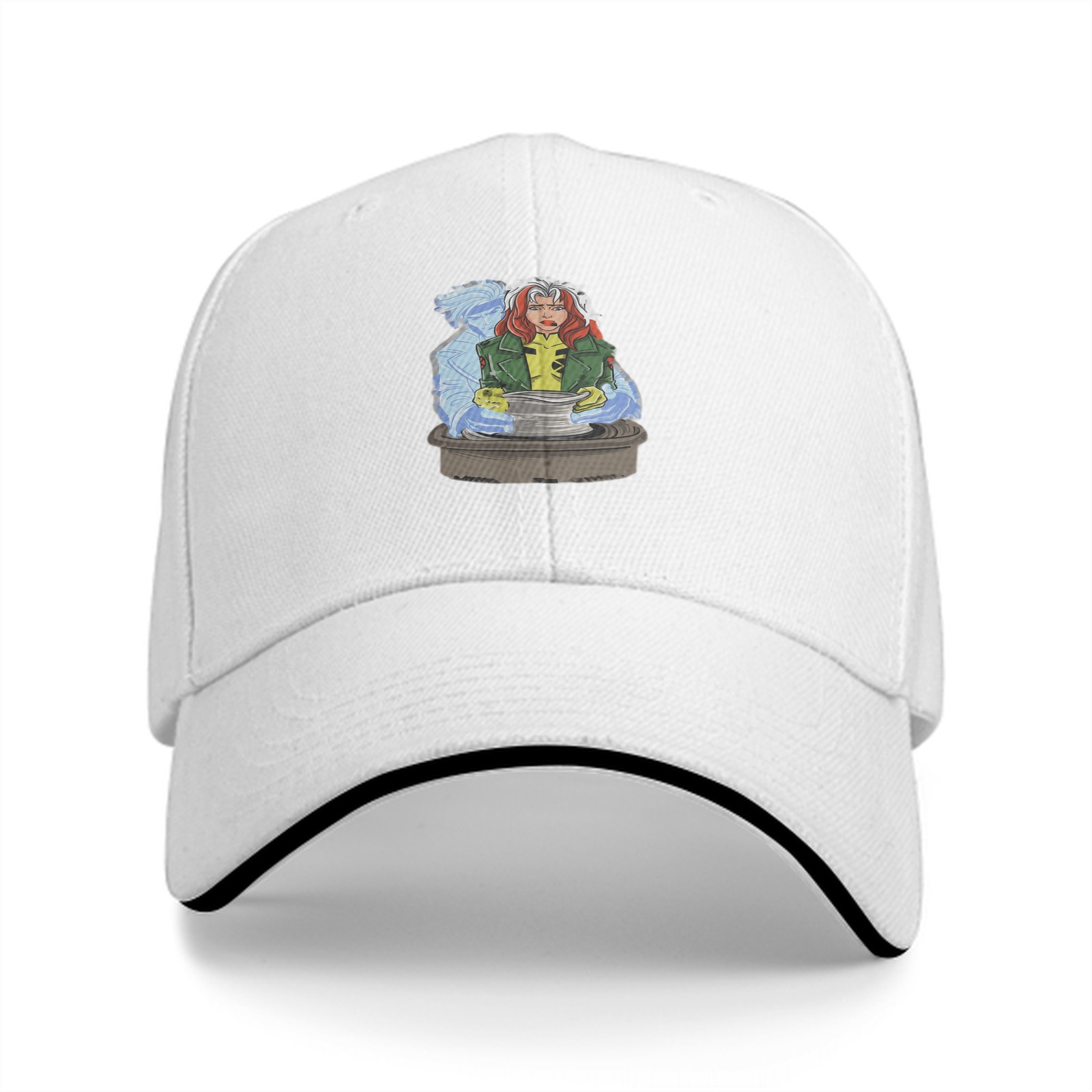 Black baseball cap with X-Men Rogue character graphic print