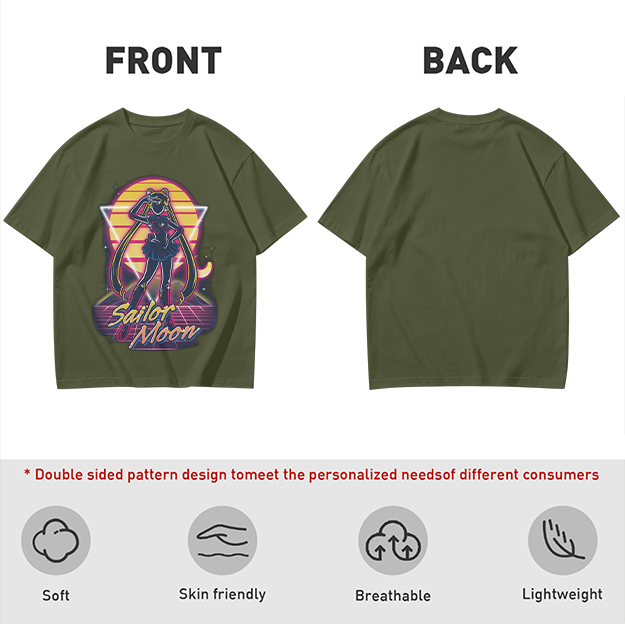 Olive Green Sailor Moon Retro Synthwave Graphic T-Shirt