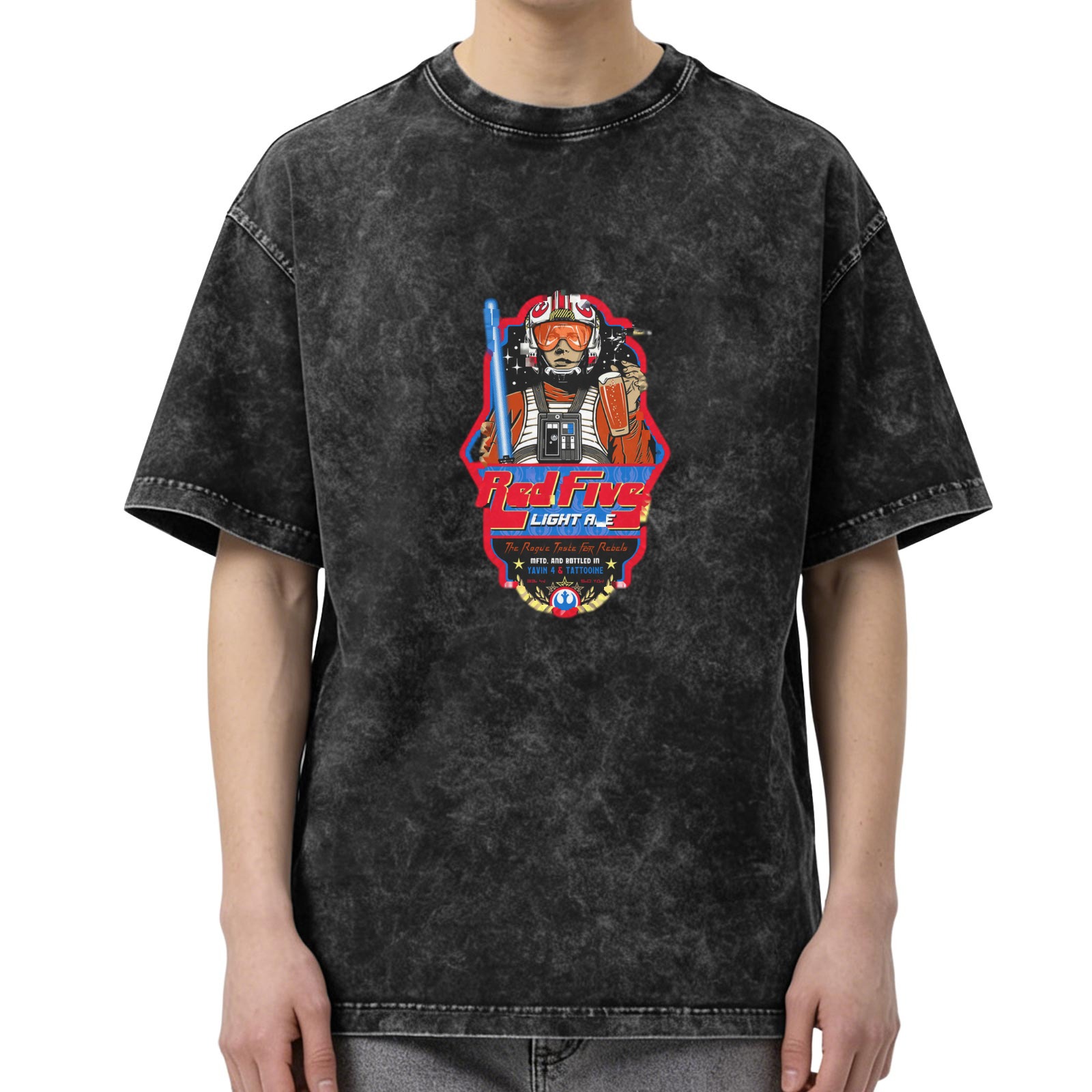 Star Wars Red Five Light Ale Graphic Acid Wash T-Shirt