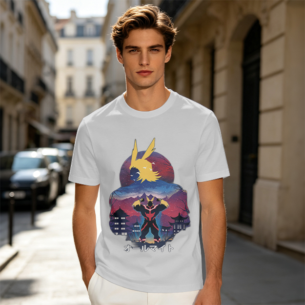 Olive t-shirt with All Might anime character graphic print