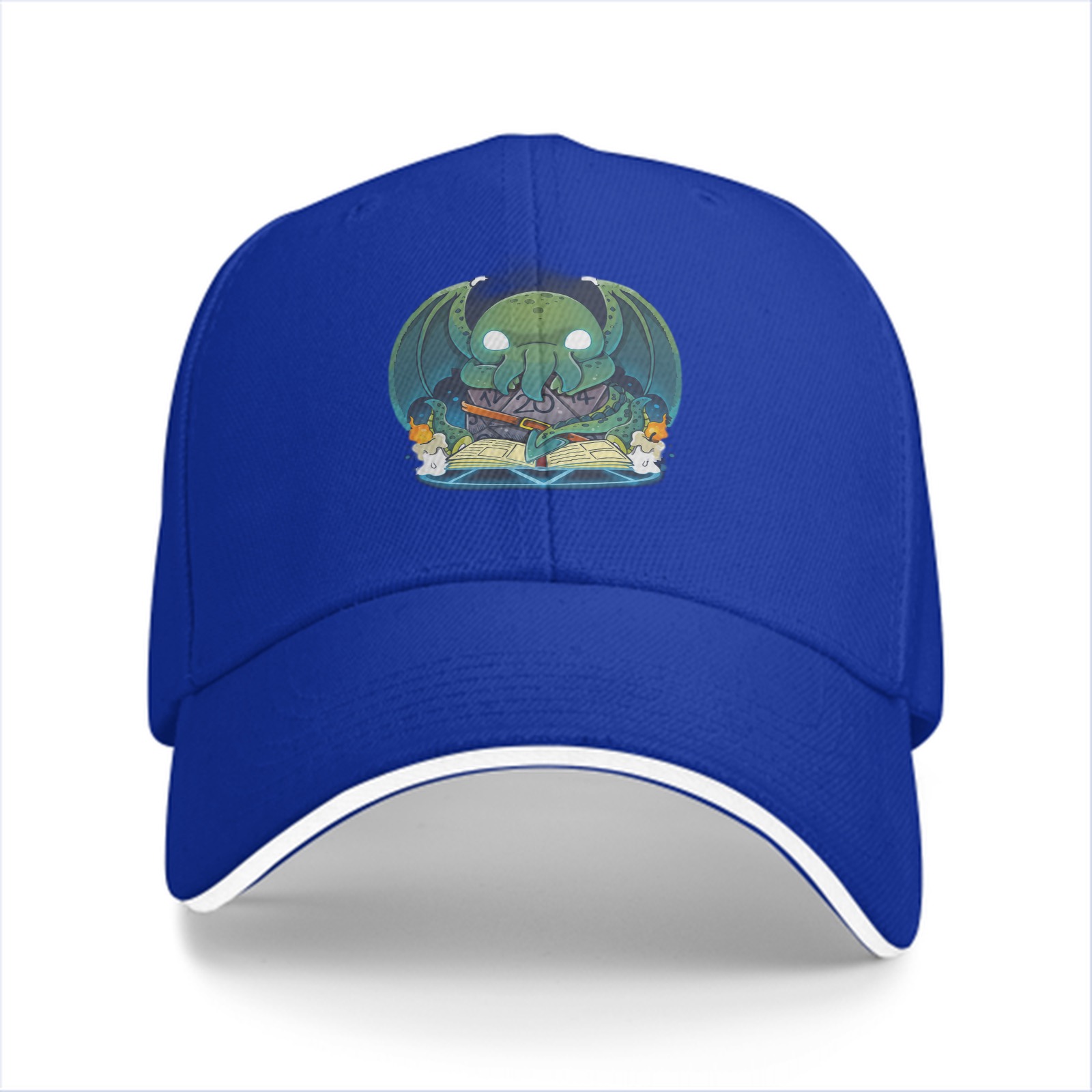 Black Baseball Cap With Cute Cthulhu Reading Spellbook Art