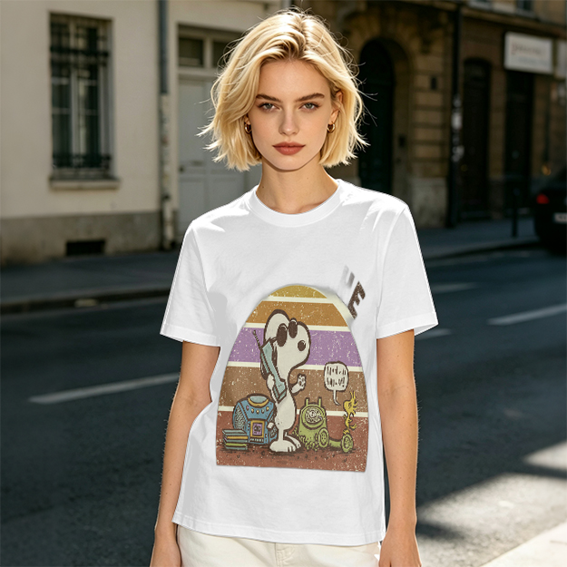 Olive T-Shirt with Snoopy Retro Phone Call Graphic