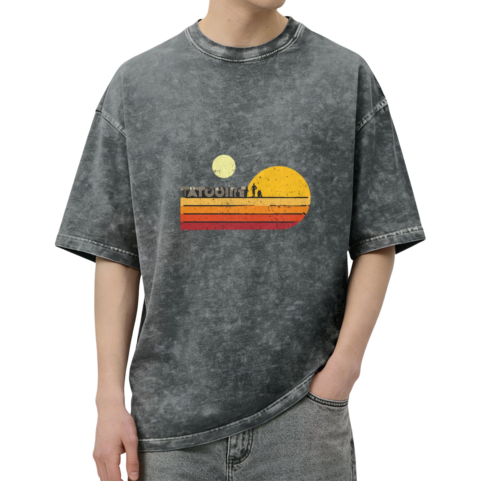 Tatooine Twin Suns Retro Graphic Vintage Wash T-Shirt